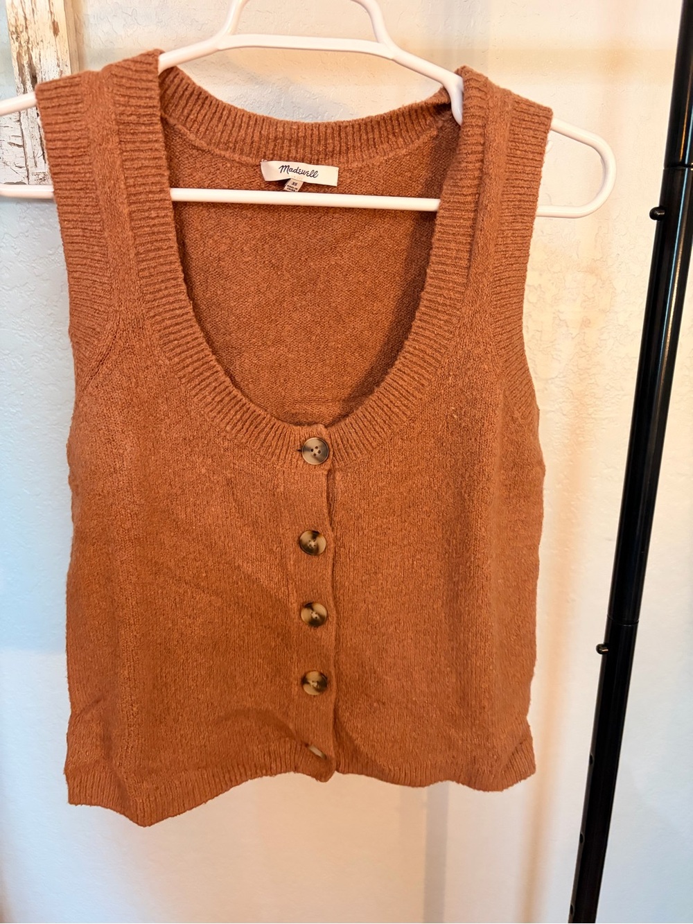 Madewell Burnt Orange Button-Front Knit Vest